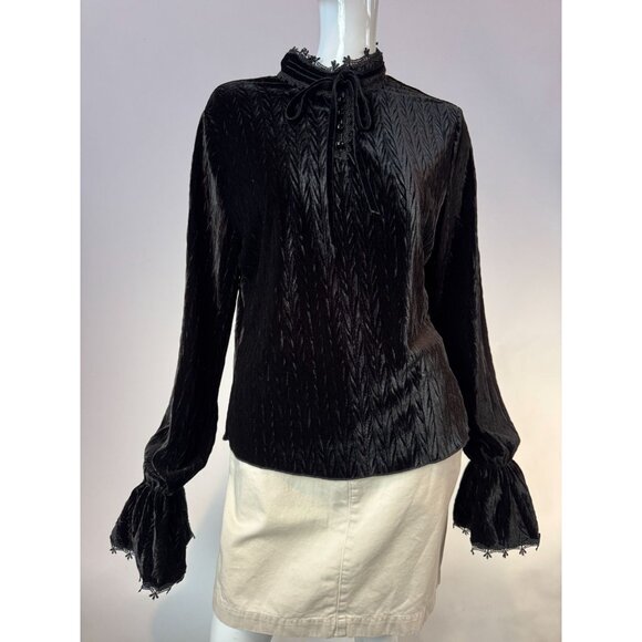 Vintage-Style Velvet Top With Lace Trim & Button Details Size XL Made In China - Picture 13 of 16